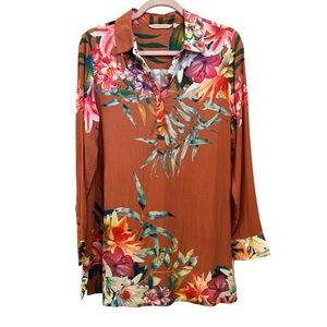 Soft Surroundings Multicolor Floral Blouse Top Tunic Tropical Resort Vacay Sz S